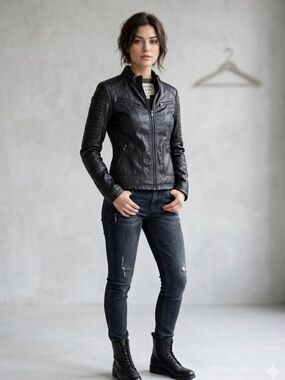 Maralyn & Me Black Faux Leather Jacket size small like new feels real